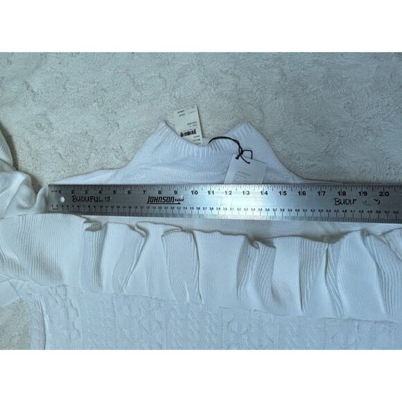 New Project Naadam White Mock neck Cable Knit Chunky Ruffle Sweater Women Large - Picture 5 of 10